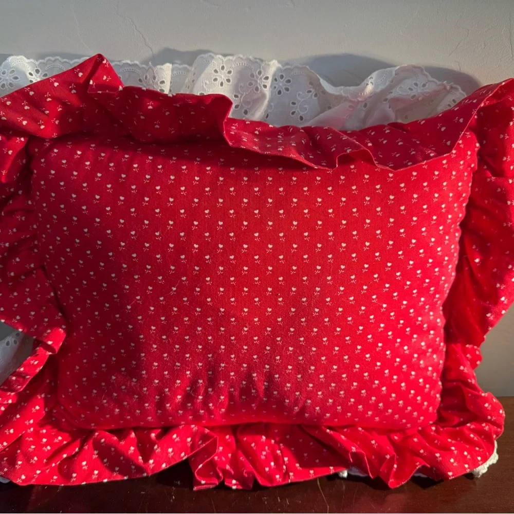 Strawberry Embroidered Pillow cottage core, grannycore  handmade raffled‎